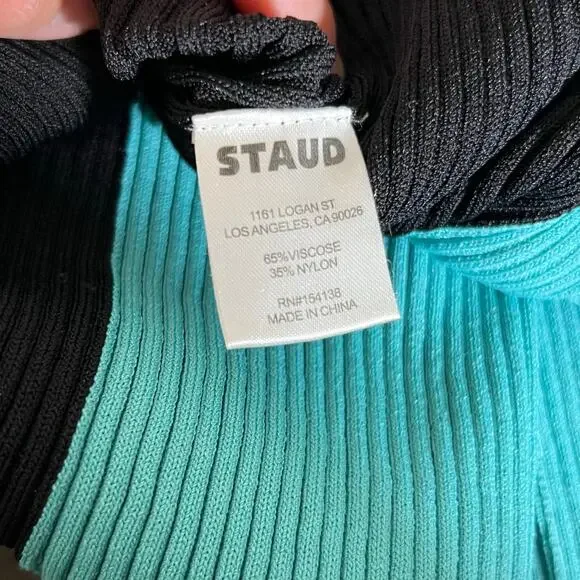 Staud Colleen Colorblock Ribbed Bodycon Dress Black Blue Womens Size Small - Picture 7 of 12